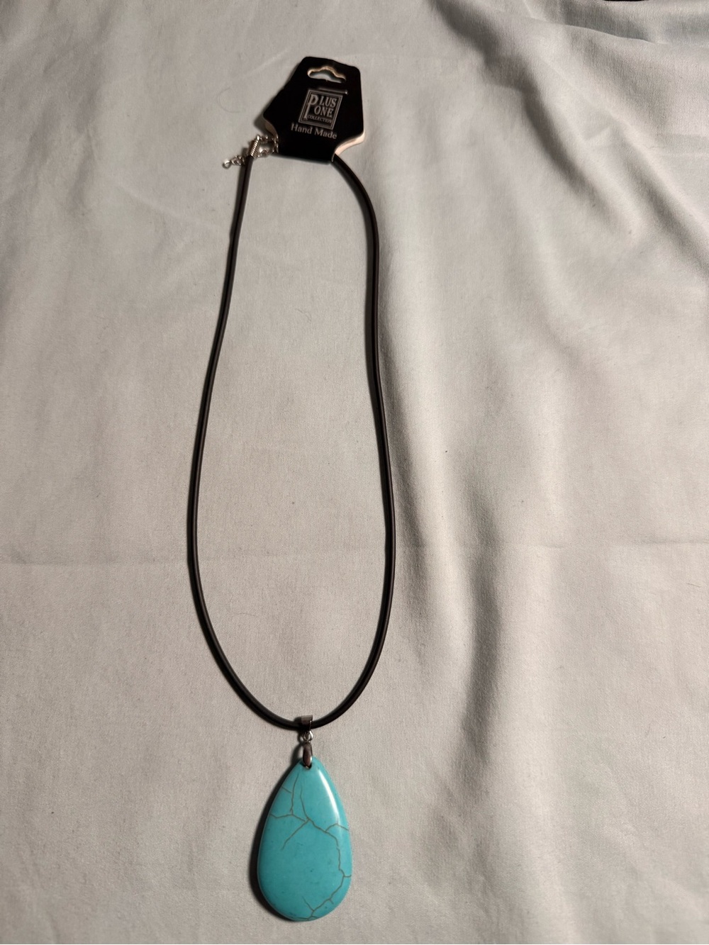 Turquoise Teardrop Pendant Necklace in Black Cord